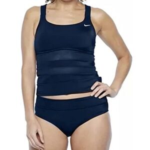 Nike Mesh Solid Edge Women's 2-Piece Tankini Swimsuit Set Navy Blue